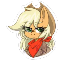 Size: 1163x975 | Tagged: safe, artist:scarletsfeed, derpibooru import, applejack, earth pony, clothes, collaboration, hat, speedpaint, sticker