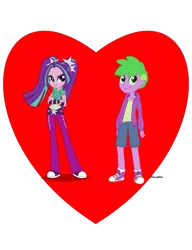 Size: 783x1021 | Tagged: artist needed, source needed, safe, derpibooru import, aria blaze, spike, human, equestria girls, ariaspike, disguise, disguised siren, heart, human spike, humanized, shipping heart