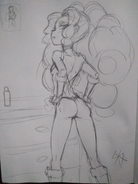 Size: 3120x4160 | Tagged: suggestive, artist:paradoxbroken, derpibooru import, adagio dazzle, equestria girls, adagio dat-azzle, breasts, clothes, disguise, disguised siren, panties, sketch, solo, traditional art, underwear