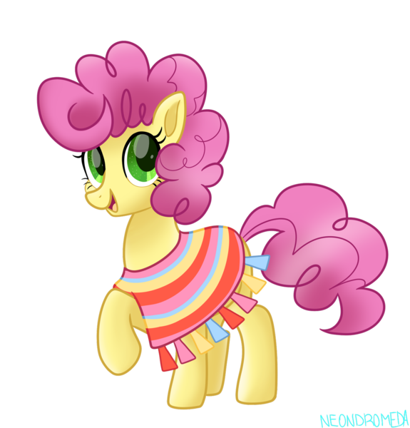 Size: 1280x1336 | Tagged: safe, artist:neondromeda, derpibooru import, li'l cheese, earth pony, pony, the last problem, clothes, cute, li'l cheesebetes, looking at you, older, older li'l cheese, open mouth, poncho, raised hoof, simple background, smiling, solo, transparent background