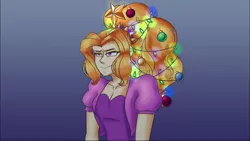 Size: 1360x765 | Tagged: safe, artist:mandy1412, derpibooru import, adagio dazzle, human, equestria girls, annoyed, baubles, christmas, christmas lights, headband, holiday, not amused face, simple background, solo, stars, unamused