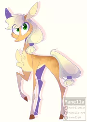 Size: 1872x2600 | Tagged: safe, artist:manella-art, derpibooru import, applejack, earth pony, pony, chest fluff, female, mare, missing cutie mark, one hoof raised, simple background