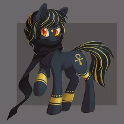 Size: 2736x2736 | Tagged: safe, artist:lightning-stars, derpibooru import, ponified, pony, anubis, clothes, egyptian, scarf, simple background, solo