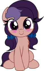 Size: 1024x1642 | Tagged: safe, artist:jhayarr23, derpibooru import, oc, oc:lavender adagio, unofficial characters only, earth pony, pony, blushing, female, filly, looking at you, movie accurate, pigtails, simple background, sitting, smiling, solo, transparent background, twintails, vector