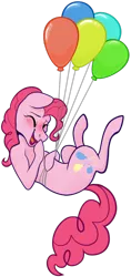 Size: 450x950 | Tagged: safe, artist:malphym, derpibooru import, pinkie pie, earth pony, pony, balloon, blushing, cute, diapinkes, eyes closed, female, floating, flying, laughing, mare, raised hoof, raised leg, simple background, solo, then watch her balloons lift her up to the sky, transparent background