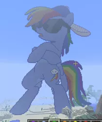 Size: 776x924 | Tagged: backwards ballcap, baseball cap, bipedal, cap, derpibooru import, hat, may the best pet win, minecraft, minecraft pixel art, pegasus, pixel art, rainbow dash, safe, screenshots, sunglasses