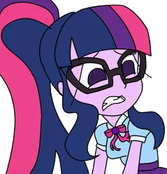 Size: 1149x1200 | Tagged: safe, artist:treble clefé, derpibooru import, sci-twi, twilight sparkle, equestria girls, equestria girls series, star crossed, bow, disgusted, faic, geode of telekinesis, glasses, magical geodes, missing accessory, simple background, solo, transparent background, vector