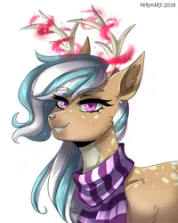 Size: 2000x2500 | Tagged: artist:serodart, bust, clothes, commission, deer, deer magic, deer oc, deer pony, derpibooru import, magic, oc, oc:karolin, original species, portrait, safe, solo