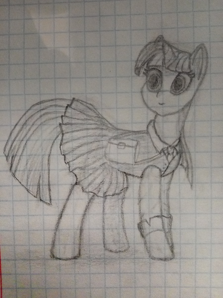 Size: 3120x4160 | Tagged: safe, derpibooru import, twilight sparkle, pony, unicorn, clothes, female, graph paper, mare, photo, pleated skirt, school uniform, skirt, solo, traditional art, unicorn twilight