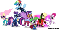 Size: 3398x1765 | Tagged: safe, artist:vector-brony, derpibooru import, applejack, fili-second, fluttershy, humdrum, masked matter-horn, mistress marevelous, pinkie pie, radiance, rainbow dash, rarity, saddle rager, spike, twilight sparkle, twilight sparkle (alicorn), zapp, alicorn, dragon, pony, female, looking at you, male, mane seven, mane six, mare, power ponies, simple background, text, transparent background, vector