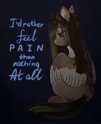 Size: 2378x2909 | Tagged: safe, artist:helemaranth, derpibooru import, oc, oc:helemaranth, pegasus, pony, depressed, female, mare, solo, three days grace