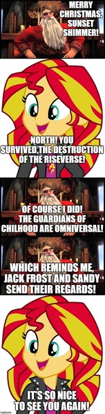 Size: 500x1980 | Tagged: safe, derpibooru import, edit, edited screencap, editor:lord you know who, screencap, sunset shimmer, equestria girls, christmas, comic, fanfic art, holiday, north, rise of the guardians, santa claus, screencap comic