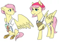 Size: 3128x2226 | Tagged: safe, artist:phobicalbino, derpibooru import, fluttershy, pegasus, pony, bandana, clipboard, clothes, doctor, doctor fluttershy, female, hair bun, hoof hold, mare, medic, simple background, stethoscope, white background