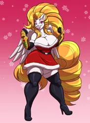 Size: 2400x3300 | Tagged: anthro, artist:toughset, big breasts, big lips, bimbo, breasts, christmas, clothes, derpibooru import, female, festive, gauntlet, holiday, huge breasts, large mane, long mane, mare, milf, oc, oc:storm shield, pegasus, socks, suggestive, thigh highs, thighs, thunder thighs