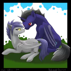 Size: 2000x2000 | Tagged: safe, artist:dreamyartcosplay, derpibooru import, oc, unofficial characters only, alicorn, bat pony, bat pony alicorn, pony, alicorn oc, bat pony oc, bat wings, duo, female, horn, looking at each other, lying down, male, mare, prone, simple background, stallion, transparent background, wings