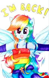 Size: 2237x3554 | Tagged: safe, artist:liaaqila, derpibooru import, rainbow dash, equestria girls, belt, clothes, cute, dashabetes, dress, feather, female, open mouth, ponied up, pony ears, simple background, solo, traditional art, white background, wings