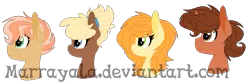 Size: 627x208 | Tagged: safe, artist:marrayala, derpibooru import, oc, unofficial characters only, earth pony, pony, unicorn, base used, bust, offspring, parent:applejack, parent:trenderhoof, parents:trenderjack, siblings, simple background, transparent background, watermark