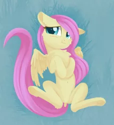 Size: 1312x1440 | Tagged: safe, artist:dusthiel, derpibooru import, fluttershy, pegasus, pony, adorasexy, belly button, blushing, cheek fluff, chest fluff, cute, dock, ear fluff, female, floppy ears, frog (hoof), hooves to the chest, leg fluff, looking at you, mare, on back, scrunchy face, sexy, shyabetes, solo, spread legs, spread wings, spreading, underhoof, wings