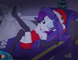 Size: 1859x1435 | Tagged: suggestive, artist:tabrony23, derpibooru import, rarity, equestria girls, arm behind head, armpits, beautiful, beautisexy, bedroom eyes, boots, breasts, christmas, christmas tree, clothes, costume, cute, female, food, gloves, hat, high res, holiday, long gloves, looking at you, marshmallow, one eye closed, pillow, room, santa costume, santa hat, sexy, sexy santa costume, shoes, smiling, solo, tree, wink