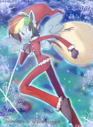 Size: 2200x3000 | Tagged: safe, artist:manic-the-lad, derpibooru import, rainbow dash, equestria girls, a dash of everything, christmas, holiday, ponied up, snow, wings