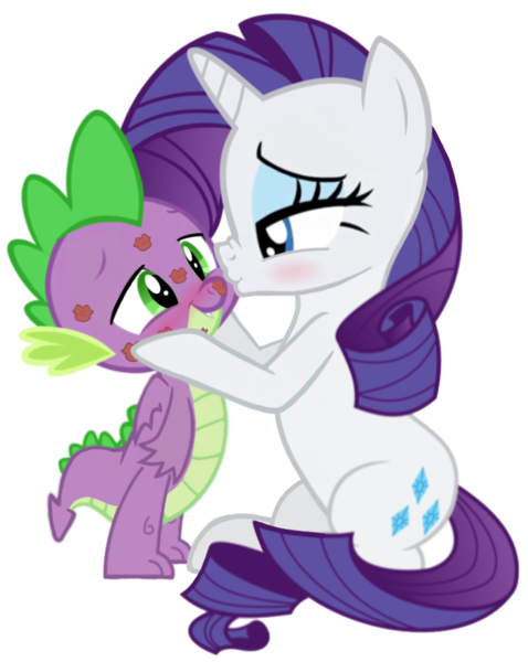 Size: 752x943 | Tagged: safe, artist:georgegarza01, derpibooru import, rarity, spike, dragon, pony, unicorn, female, kiss mark, kissing, lipstick, male, mare, shipping, show accurate, simple background, sitting, sparity, straight, transparent background, vector
