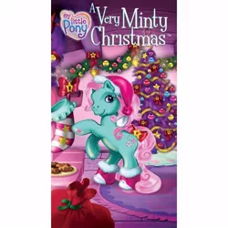 Size: 500x500 | Tagged: a very minty christmas, bow, christmas, christmas stocking, christmas tree, cookie, cute, derpibooru import, food, g3, hat, holiday, mintabetes, minty, official, rug, safe, santa hat, sock, tail bow, that pony sure does love socks, tree, vhs