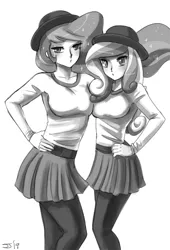 Size: 1000x1473 | Tagged: artist:johnjoseco, ask gaming princess luna, derpibooru import, duo, grayscale, human, humanized, monochrome, princess cadance, princess celestia, safe, simple background, sketch, white background