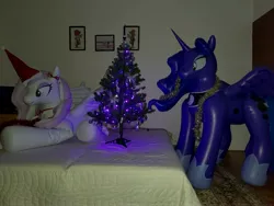 Size: 4000x3000 | Tagged: safe, artist:arniemkii, derpibooru import, fleur-de-lis, princess luna, alicorn, horse, inflatable pony, pegasus, pony, unicorn, balloon, bootleg, christmas, christmas tree, female, holiday, hongyi, inflatable, inflatable toy, mare, tree