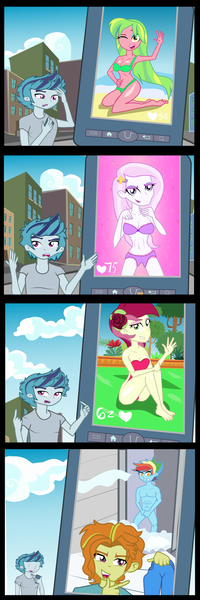 Size: 4167x12521 | Tagged: safe, artist:urhangrzerg, derpibooru import, adagio dazzle, fleur-de-lis, lemon zest, rainbow dash, roseluck, sonata dusk, equestria girls, allegro amoroso, armpits, belly button, breasts, comic, equestria guys, female, flower, male, rainbow blitz, rose, rule 63, scherzo lesto