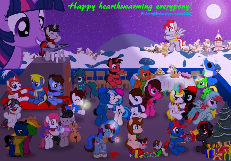 Size: 6295x4386 | Tagged: safe, artist:agkandphotomaker2000, artist:ry-bluepony1, derpibooru import, 33 1-3 lp, long play, octavia melody, vinyl scratch, oc, oc:alex the pony, oc:arnold the pony, oc:brain teaser, oc:crytic blade, oc:dusty notes, oc:grim dash, oc:heartisty, oc:jazz notes, oc:keira starlight, oc:lucia nightblood, oc:mirage, oc:mod pony, oc:pegasusgamer, oc:pony video maker, oc:pony video maker's cousin, oc:red mix, oc:rose bloom, oc:ruse, oc:silver blade, oc:taylor the pony, oc:train track, oc:true blue, oc:watercolor, oc:wrath, oc:zane scoot, alicorn, earth pony, hybrid, pegasus, pony, unicorn, vampire, vampony, absurd resolution, black sclera, burger, cake, canon x oc, cello, christmas, christmas tree, clothes, coat, cookie, couch, cubes, decoration, flying, food, gameboy color, giant pony, gingerbread house, group shot, hay burger, heart, holiday, hoodie, implied discord, jello, levitation, macro, magic, microphone, mistletoe, muffin, musical instrument, night, pencil, pie, pillow, playing, playing instrument, ponyville, present, rooftop, rubik's cube, sandwich, scarf, singing, snacks, snow, sweater, sword, telekinesis, toy train, tree, twizilla, wall of tags, weapon, winter hat