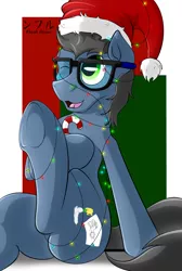 Size: 2010x2985 | Tagged: artist:flash_draw, candy, candy cane, christmas, cute, derpibooru import, food, glasses, hat, holiday, male, oc, oc:flashdraw, safe, santa hat, solo, unofficial characters only