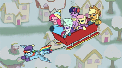 Size: 1920x1080 | Tagged: safe, artist:mkogwheel, derpibooru import, applejack, fluttershy, pinkie pie, rainbow dash, rarity, twilight sparkle, earth pony, pegasus, pony, unicorn, animated, christmas, female, flying, frame by frame, hearth's warming, holiday, it's a pony kind of christmas, mane six, mare, music video, pee writing, pissing, sleigh, snow, sound, urine, webm, when you see it, writing