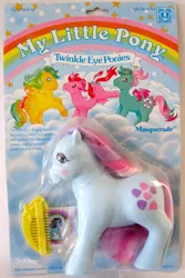 Size: 669x1000 | Tagged: bow, comb, derpibooru import, fizzy, g1, galaxy (g1), masquerade (g1), official, packaging, safe, sweet stuff, tail bow, text, toy, twinkle eyed pony, you had one job