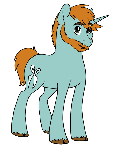 Size: 2679x3300 | Tagged: safe, artist:phobicalbino, derpibooru import, snips, pony, unicorn, beard, cloven hooves, facial hair, male, older, older snips, simple background, solo, stallion, white background