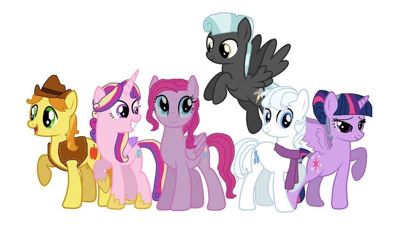 Size: 1024x600 | Tagged: safe, artist:diana173076, derpibooru import, braeburn, double diamond, pinkie pie, princess cadance, thunderlane, twilight sparkle, twilight sparkle (alicorn), alicorn, crystal pony, pegasus, pony, alternate mane six, crystallized, pegasus pinkie pie, pinkamena diane pie, race swap, simple background, white background