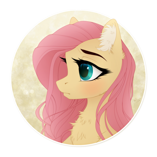 Size: 1200x1200 | Tagged: safe, artist:vird-gi, derpibooru import, fluttershy, pony, abstract background, bust, cheek fluff, chest fluff, cute, ear fluff, female, mare, portrait, profile, shyabetes, solo