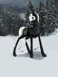 Size: 774x1032 | Tagged: safe, artist:auroraswirls, derpibooru import, oc, oc:nyar, unofficial characters only, pony, unicorn, evergreen tree, forest, horn, male, snow, solo, stallion, tree, unicorn oc