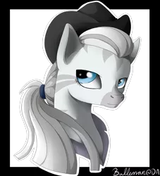 Size: 2000x2200 | Tagged: artist:dreamyartcosplay, bust, derpibooru import, fallout equestria, fedora, hat, oc, oc:crystal eclair, safe, signature, simple background, solo, transparent background, unofficial characters only, zebra, zebra oc