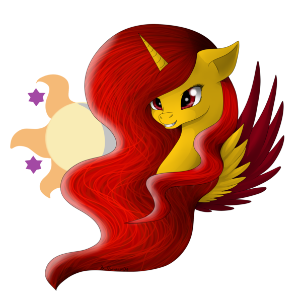 Size: 2200x2200 | Tagged: alicorn, alicorn oc, artist:dreamyartcosplay, bust, cutie mark background, derpibooru import, grin, horn, oc, safe, simple background, smiling, solo, transparent background, unofficial characters only, wings