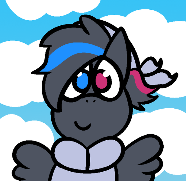 Size: 664x647 | Tagged: safe, artist:bigsneks, derpibooru import, oc, oc:doodlegamertj, unofficial characters only, pegasus, pony, cloud, heterochromia, sky, solo