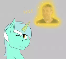 Size: 1024x922 | Tagged: safe, artist:brandall-td-art, derpibooru import, lyra heartstrings, pony, unicorn, gray background, levitation, magic, meme, michael rosen, nice, noice, one eye closed, simple background, sparkles, telekinesis, wink