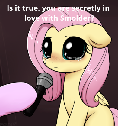 Size: 391x417 | Tagged: safe, artist:moozua, derpibooru import, edit, fluttershy, starlight glimmer, pegasus, pony, big eyes, blushing, crying, crying cat, cute, dilated pupils, female, floppy ears, hoof hold, implied lesbian, implied shipping, implied smolder, implied smoldershy, looking at you, mare, meme, microphone, missing cutie mark, offscreen character, ponified animal photo, ponified meme, sad, sadorable, sitting, solo focus, teary eyes