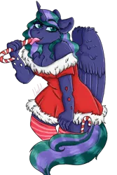 Size: 1280x1920 | Tagged: alicorn, alicorn oc, anthro, artist:streetlightsatnight, candy, candy cane, changepony, christmas, derpibooru import, food, holiday, horn, hybrid, interspecies offspring, kindverse, magical lesbian spawn, oc, oc:firefly, offspring, parent:princess luna, parent:queen chrysalis, parents:chrysaluna, safe, solo, wings