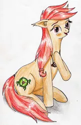 Size: 2032x3108 | Tagged: safe, artist:40kponyguy, derpibooru import, oc, oc:safe haven, earth pony, pony, ear fluff, jewelry, looking at you, necklace, simple background, solo, traditional art