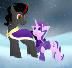 Size: 1000x950 | Tagged: safe, artist:enigmadoodles, derpibooru import, king sombra, starlight glimmer, pony, unicorn, fanfic:shadow of a doubt, snow