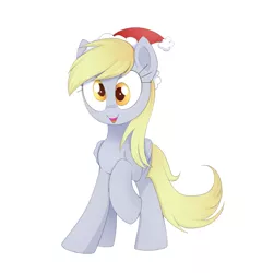 Size: 1663x1735 | Tagged: safe, artist:confetticakez, derpibooru import, derpy hooves, pegasus, pony, christmas, female, hat, holiday, mare, santa hat, simple background, solo, wall eyed, white background