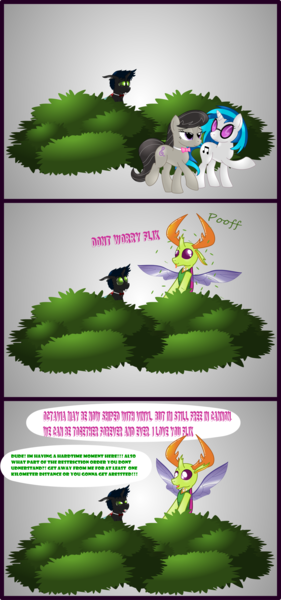 Size: 2814x6000 | Tagged: artist:lakword, changedling, changeling, comics, derpibooru import, group, king thorax, oc, oc:flik, octavia melody, safe, shipping, silly, silly changeling, skittlechangeling, thorax, vinyl scratch