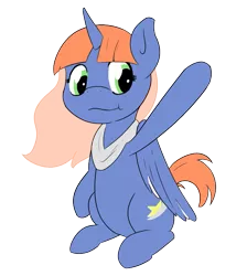 Size: 633x708 | Tagged: safe, artist:soccy, derpibooru import, oc, oc:emerging dawn, unofficial characters only, alicorn, pony, 2020 community collab, derpibooru community collaboration, alicorn oc, female, filly, horn, magical lesbian spawn, offspring, parent:princess celestia, parent:princess luna, parents:princest, product of incest, simple background, solo, transparent background, waving, wings