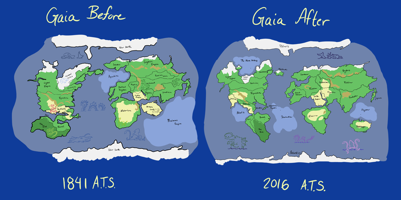 Size: 2400x1200 | Tagged: aquastria, artist:phobicalbino, atlantis, badlands, before and after, blue background, continent, crystal empire, derpibooru import, dragon, equestria, feathered serpent, giant squid, hic sunt dracones, map, original location, plate tectonics, saddle arabia, safe, sea monster, sea serpent, serpent, simple background, squid, windigo, world map