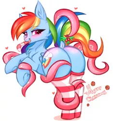 Size: 3736x3996 | Tagged: suggestive, artist:pesty_skillengton, derpibooru import, rainbow dash, pegasus, pony, backwards cutie mark, blushing, butt, candy, christmas, consentacles, female, food, holiday, holly, rainbutt dash, sexy, solo, solo female, stupid sexy rainbow dash, tentacle porn, tentacles